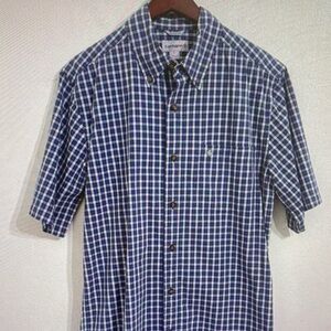 Carhartt Navy and White Plaid Short-Sleeve Button-Down Shirt